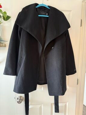 Tahari Black Wool-Blend Belted Wrap Coat